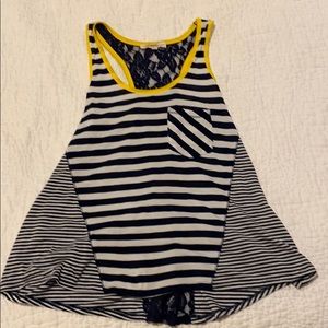 Navy, white, and yellow lace tank top
